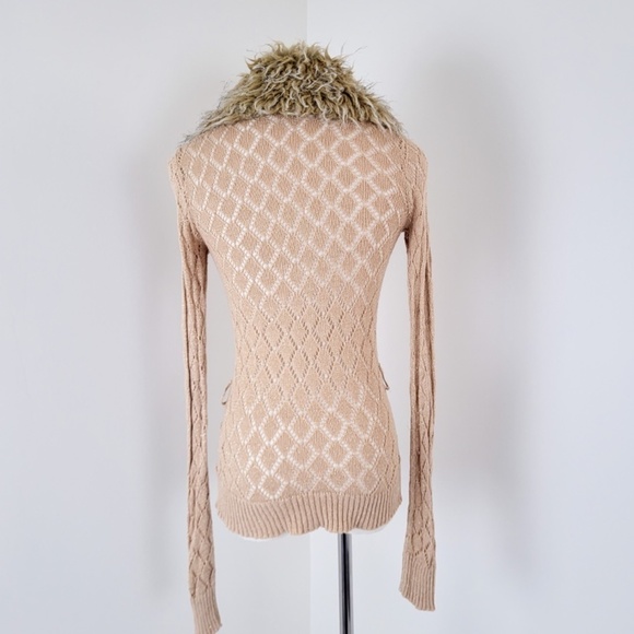 *Free With Purchase* Y2K knit long sleeve cardigan fur-trim collar ramie - Picture 5 of 11